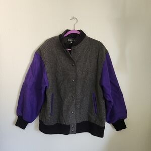 Jouell Women's Varsity Jacket in Gray and Purple